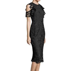 Shoshanna Midnight Cold Shoulder Lace Midi Dress